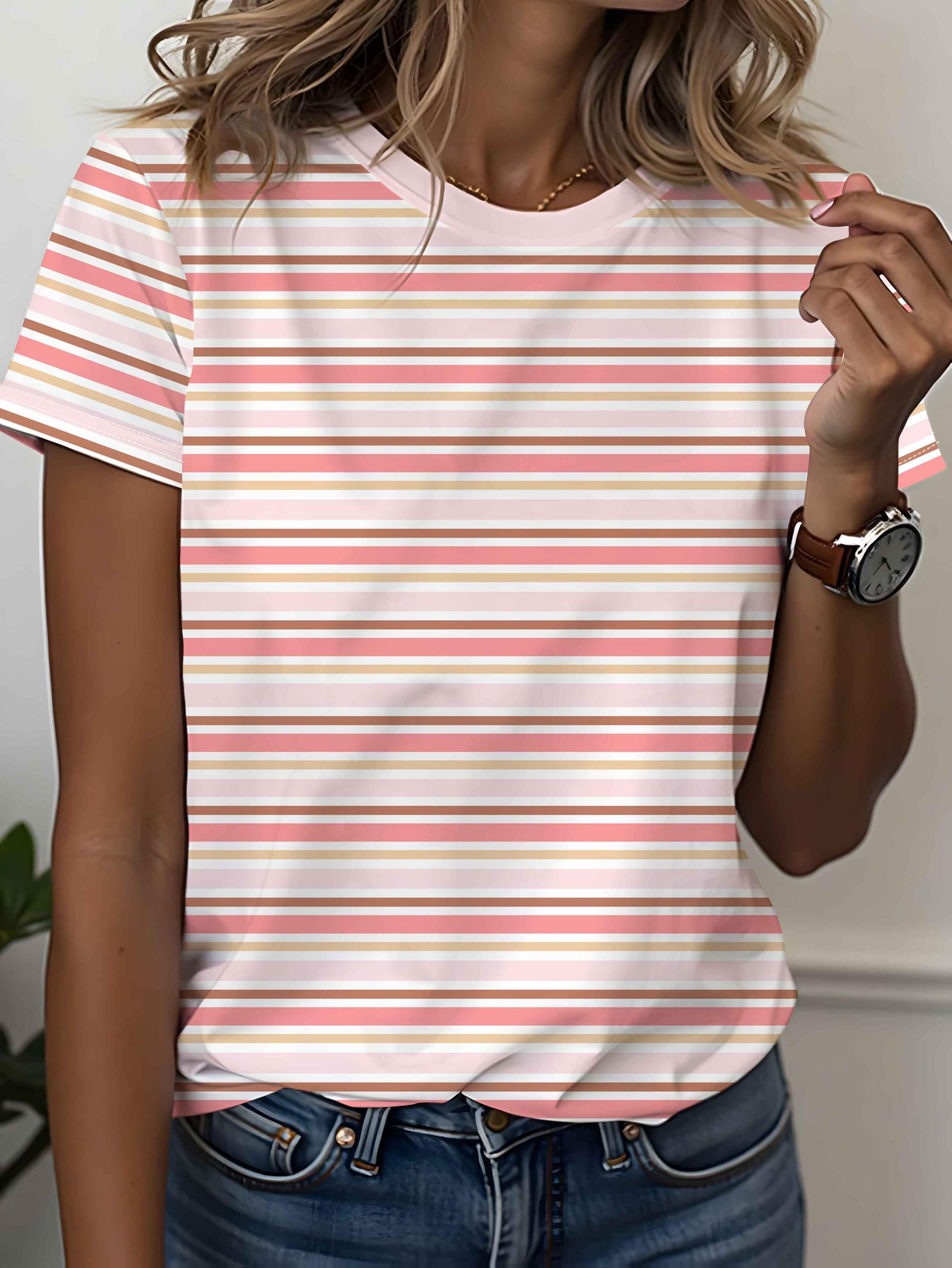 [Printed Design - Not Textured]A Round-neck Women s Printed T-shirt. Women s Clothing. Digital Print. Full-print Design. Gentle Pink-brown Gradient St 3XL дубильная кора