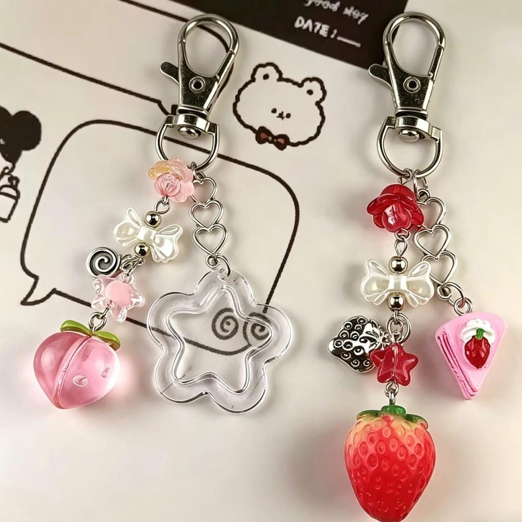 Cute Strawberry and Peach Matching Keychain Handmade Jewelry Gifts