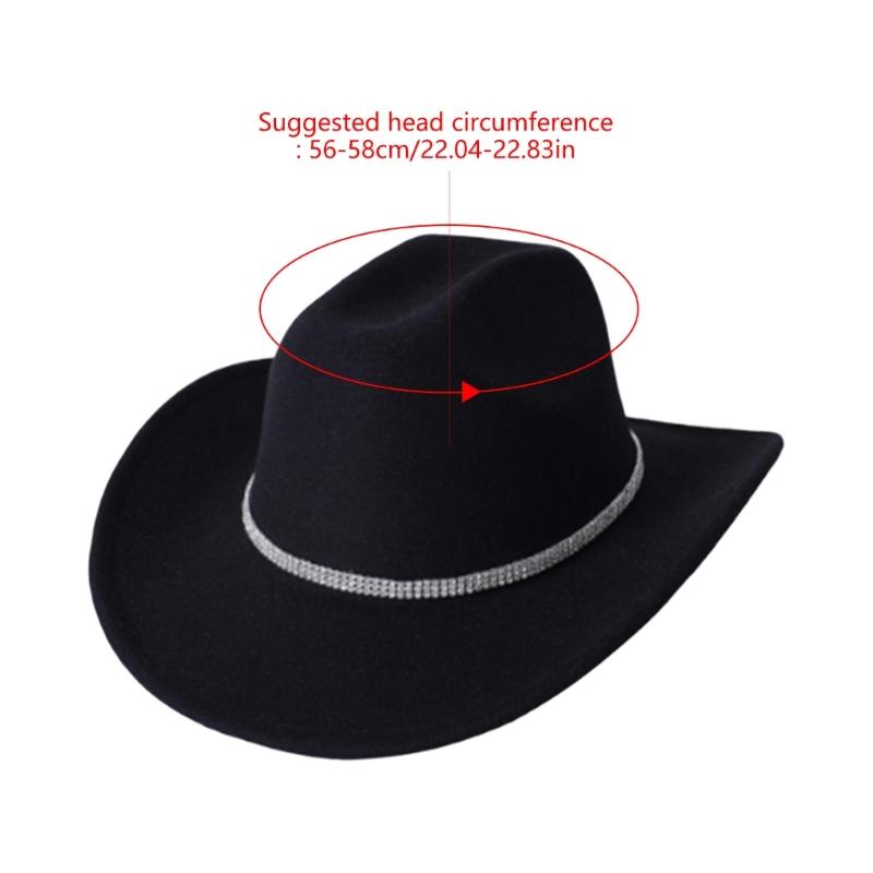 Unisex Cowgirl Hats with Triple Rhinestones Decors Soft Acrylic Fabric Camping Concerts Daily Use Costume Accessory