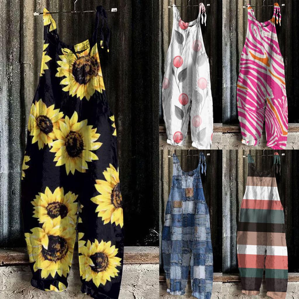 Women's Jumpsuit Sunflower Striped Print Summer Casual Loose Retro Jumpsuit