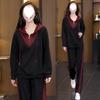 Mamba Freizeitmode Anzug Herbst Große Größe Locker und Westlicher Stil Altersreduzierend Mit Kapuze Farbblock Sweatshirt Zweiteiliges Set