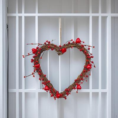 Sevgililer Günü Çelengi 11.81" Kalp Şeklinde Düğün Festivali Pencere İçin Dekor Sevgililer