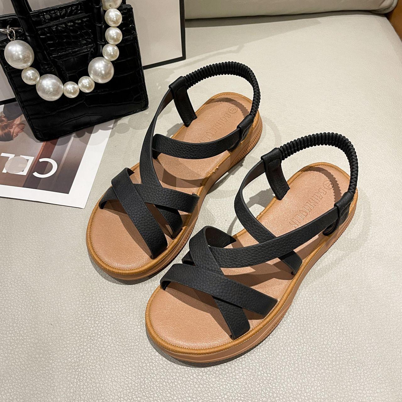 

Fashion Buckles Ladies Shoes White Sandals Women Open Toe Beach Black with Low Heels Footwear Summer 2024 Anti Slip Hot Wholesale H 35