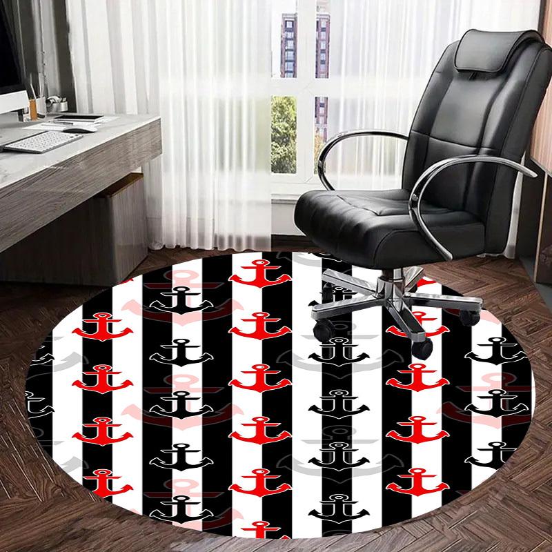 1pc Nautical Anchor Pattern Round Carpet, Made of Polyester,Office Chairs, Living Rooms, Or Bedrooms, a Cool Rug for The Living Room.ydt26056