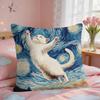 Van Gogh Starry Night Cat Cushion Cover Square Short Plush Pillow Case Living Room Sofa Home Decor Funda X