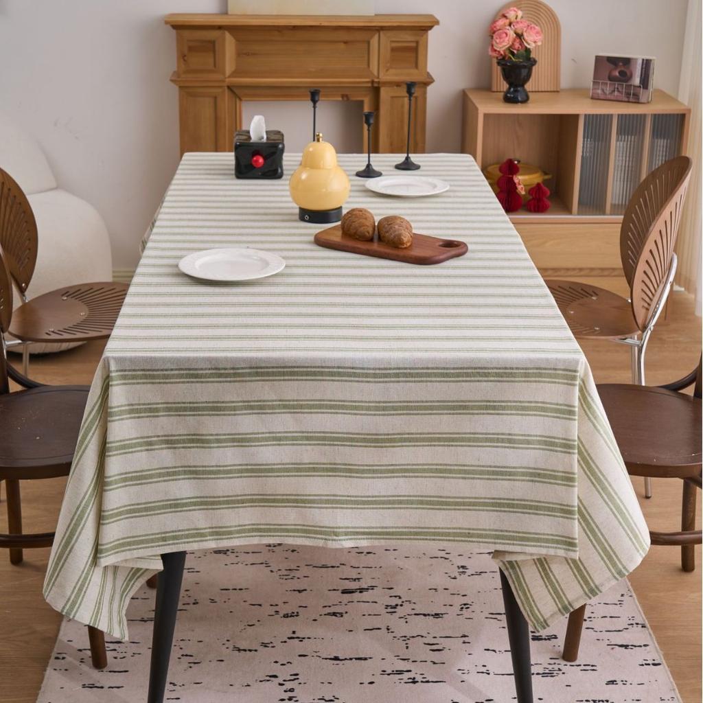 Japanese Tablecloth Cotton And Linen Dyed Striped Green Dyed Horizontal Strip Tablecloth Coffee Table Cloth
