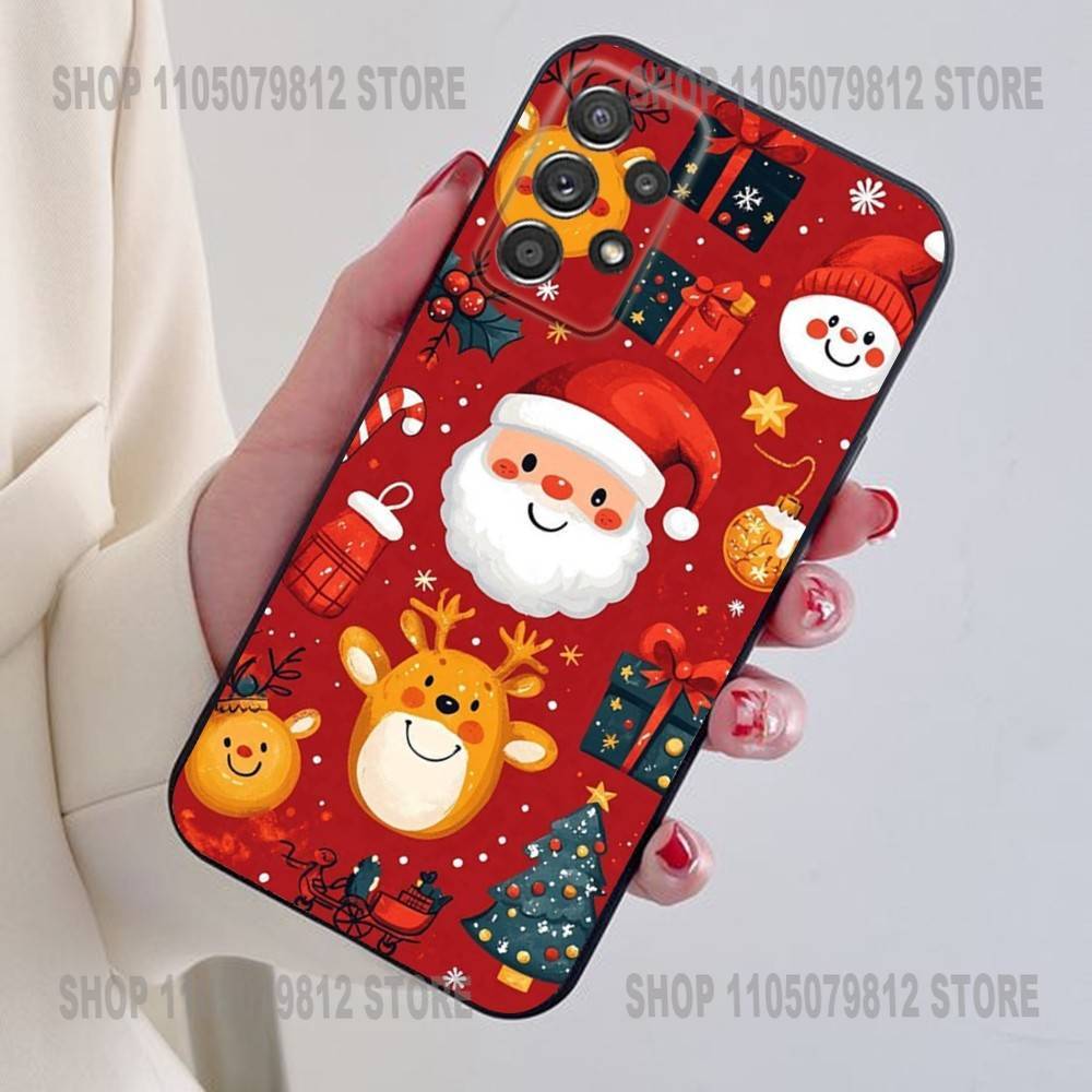 New Year Gift Cartoon Christmas Silicone Phone Case For Samsung S24,21,22,23,30,Ultra,20,Plus,Note,10,9,Black Soft Silicone Case