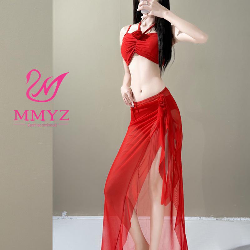 [Hot Rose] 2025 Trendy Red Split Bikini for Women - Celebrity Style Holiday Swimwear