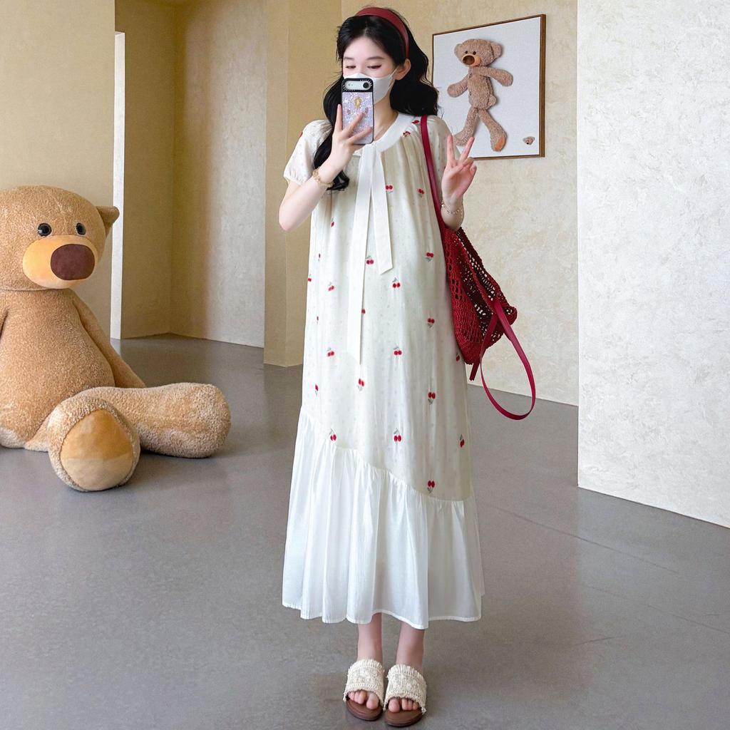 2026 Summer Korean Style Cherry Embroidered Ribbon Dress - Age-Reducing & Chic