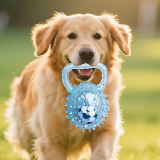 Dog Calming Ball Squeaky Rubber Chew Toy Interactive Spiky Ball with Handle Toss