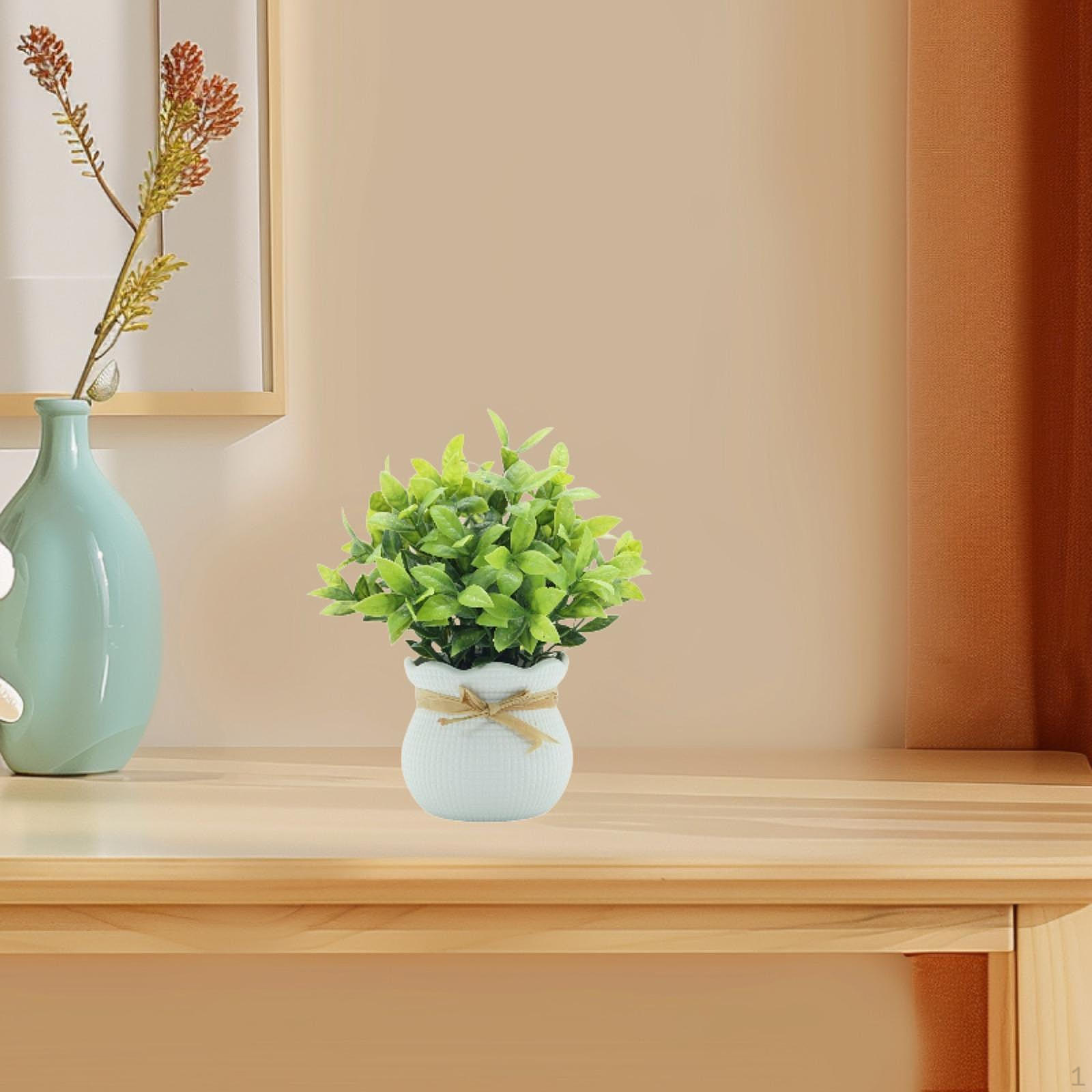 Mini Artificial Plants in Pot for Home Decor белый