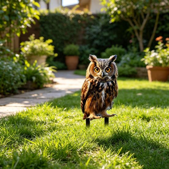 Owl Garden Stake, 2D Acrylic Owl Decoration, Outdoor Realistic Owl Yard Art Stake for Lawn Flower Bed Planter Decor