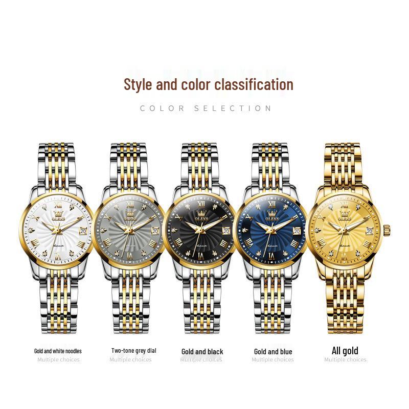 Oulishi Women's Automatic Diamond-Set Dual Calendar Waterproof Watch