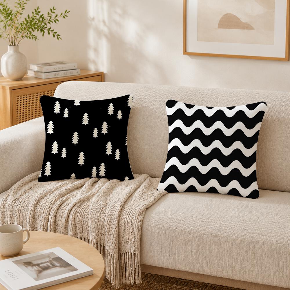 New Black White Geometric Design Pillow Case Double-Sided Plush Sofa Cushion Covers Organic Breathable Invisible Zipper