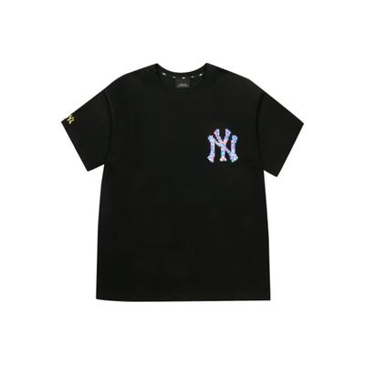MLB New York Yankees Play Series Letter Solid Color Mosaic Logo Crew Neck Short Sleeve T-Shirt Unisex T-Shirts Black 31TSN2131-50L