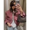 Spring Pink Casual Jacket Women's Loose Fit Streetwear Front Zipper Pockets Lounge Wear Daily Outerwear