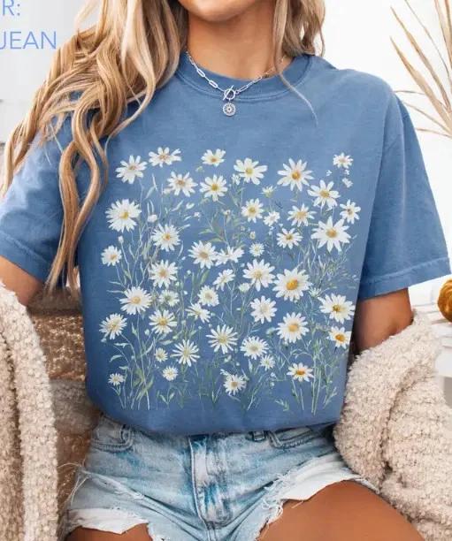 

Daisy Flower Shirt, Wildflowers Shirt, Floral Tee, April Birth Flower Gift S