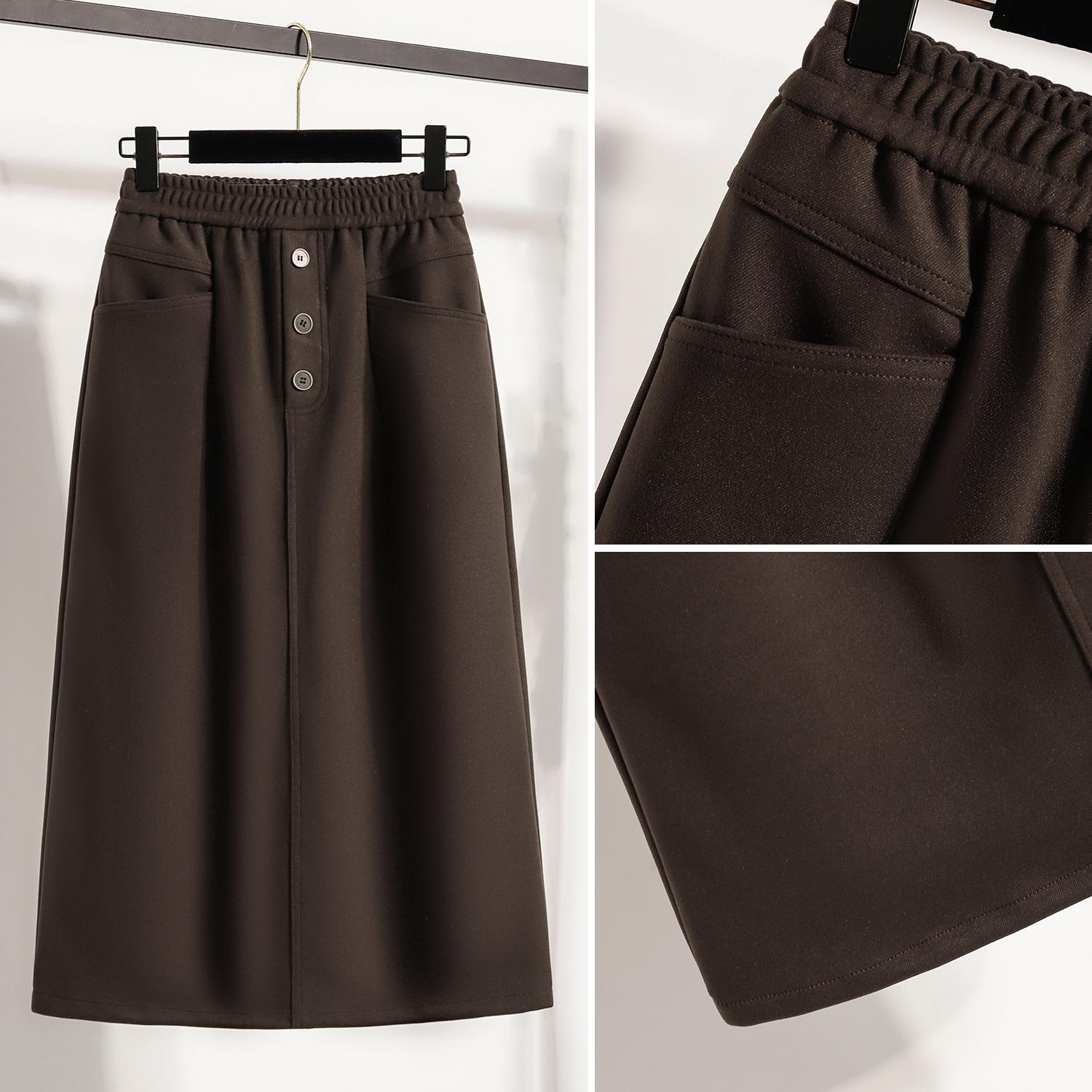 

Dimanaf Осень 2025 Большие размеры Длинные женские юбки Пуговицы Эластичная талия Оверсайз Элегантные юбки с высокой талией А-силуэта 5XL коричневый