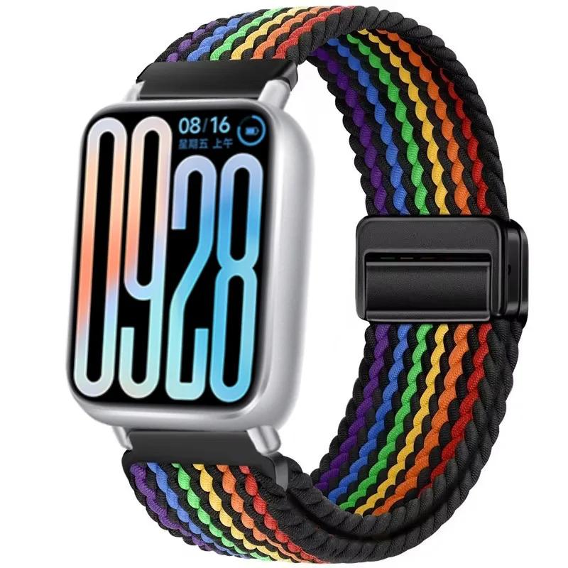 Nylon Strap for Xiaomi Band 8 Pro/9 Pro Braided Loop Magnetic Buckle Breathable Adjustable Wristband for Redmi Watch 6/5/4 Belt