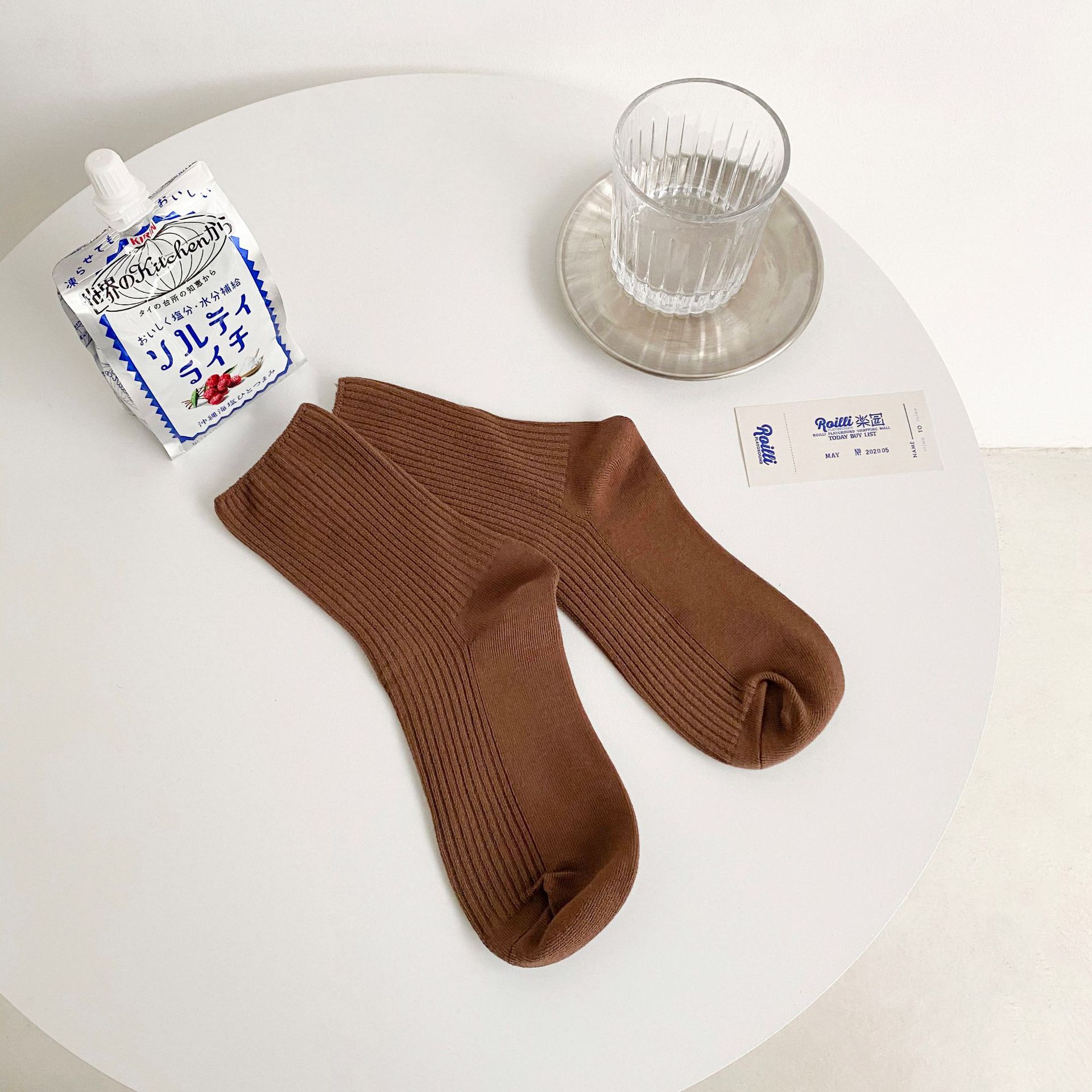 

Spring And Autumn Double Needle Socks Women S Comfortable Casual Mid-Leg Women S Socks Solid Color Black And White Socks Stocking Trend One size темно-коричневого кольору