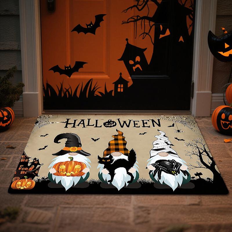 VIKAMA Halloween Crystal Velvet Floor Mat Entry Door Mat Indoor and Outdoor Welcome Mat Home Decoration Kitchen Bedroom Carpet