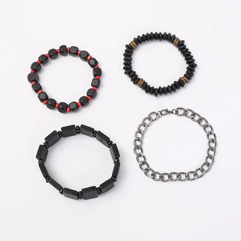 3-4Pcs Vintage Leather Bracelet Set For Men Tree of Life Charm Black Woven Rope Beads Chain Wrap Bangle Women Handmade Jewelry