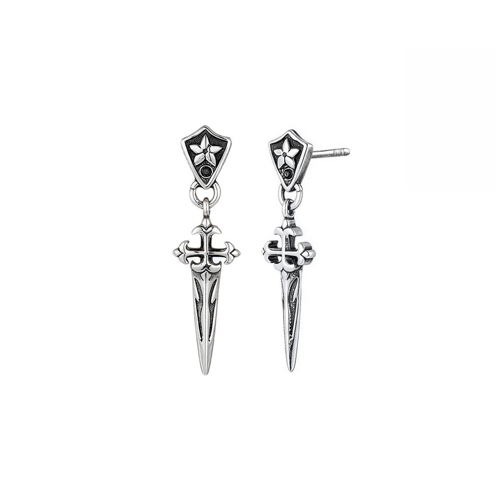 Retro Personalized Iris Cross Sword Stud Earrings Trendy Men Hip Hop Diamond Earrings Women Dark Wind Jewelry
