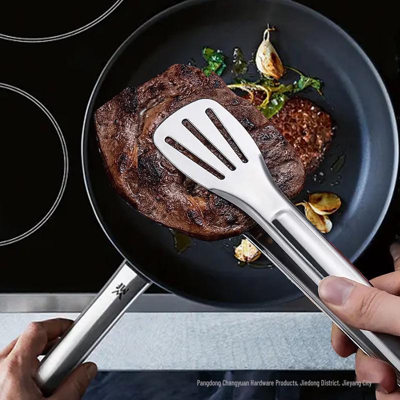 Stainless Steel Silicone Anti-Scald Food Tongs for Baking, Bread, Meat, Buffet, Three-Line Design
