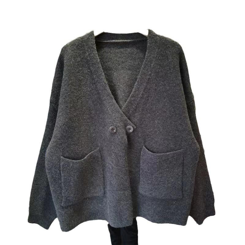 Herbst Frauen Feste Tasten Pullover Jacke Stricken Mode Casual Style Lose Strickjacke