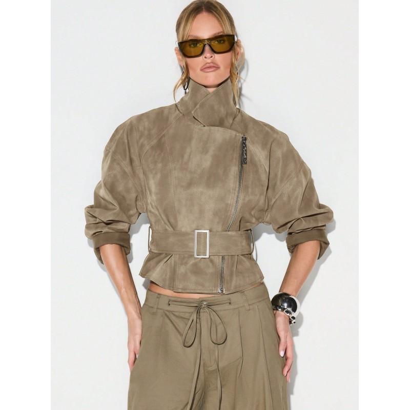 Womens Faux Suede Short Biker Jacket