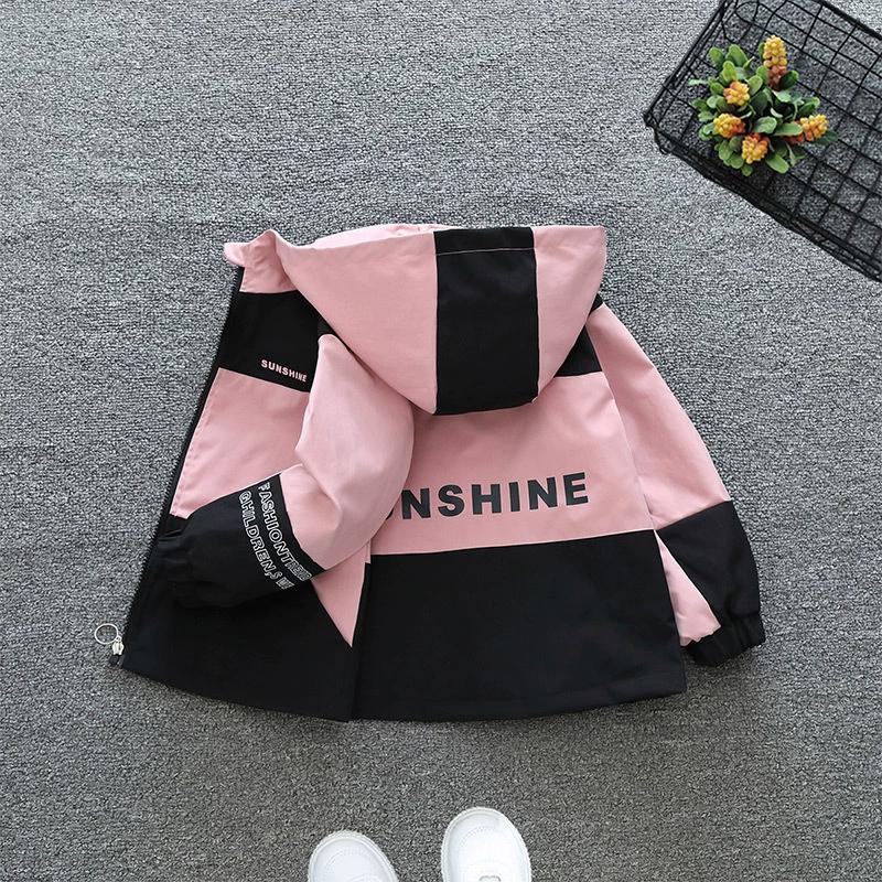 Spring Boys Jacket Letter Fashion Print Windbreaker Hooded Zipper Autumn Girls Coat Birthday Gift 2-12 Years Kids Clothes