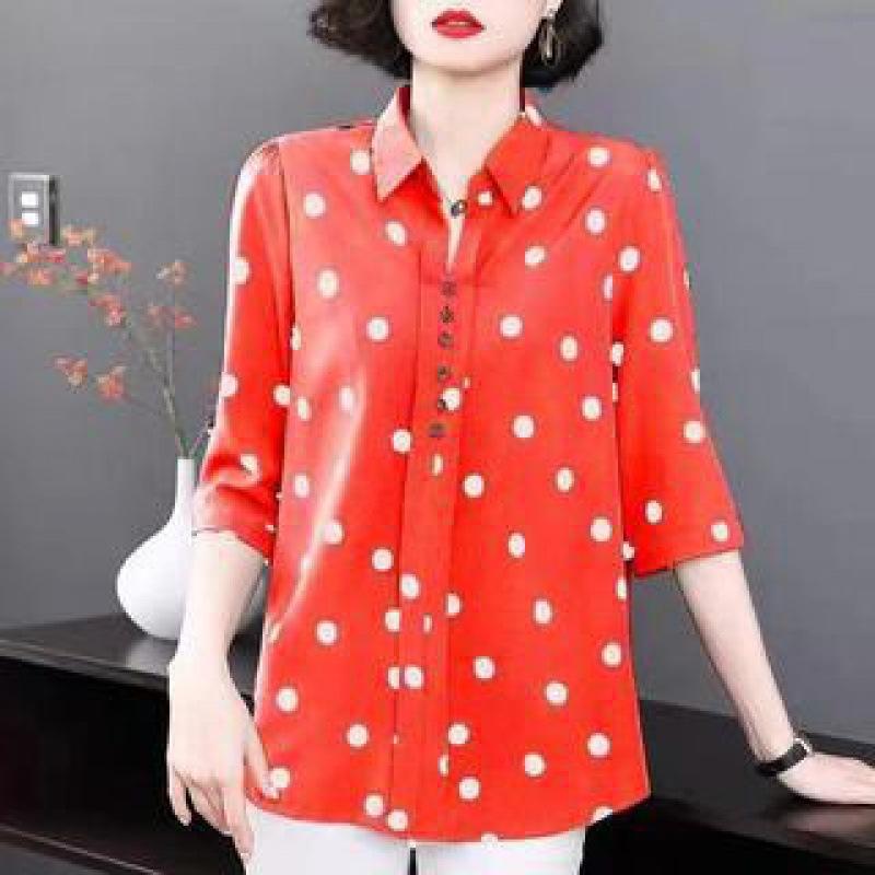 Polka Dot Shirt Women's Summer Short Sleeved Casual Shirt Mid Sleeved Top