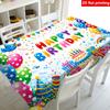 2D Flat Printing, 1pc Birthday Party Tablecloth, Durable Polyester Tablecloth, Colorful Balloon and Cake Pattern, Suitable for Home Dining Table Decor