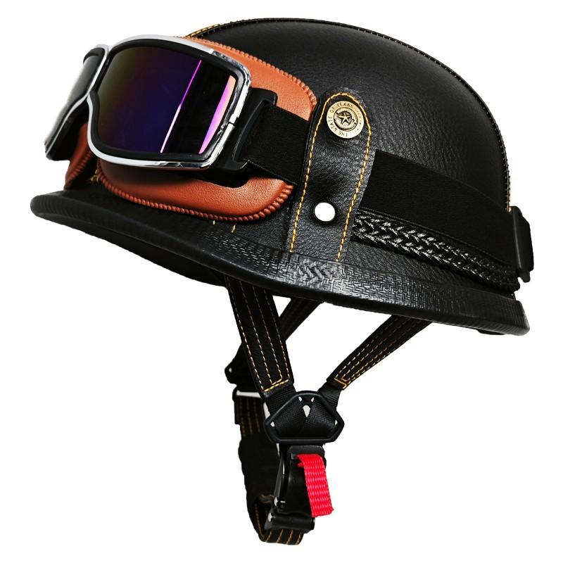 German Handmade Leather Helmet Men and Women Four Seasons Half Helmet Electric Vehicle Helmet Retro Steel Helmet