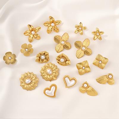 Boucles d'oreilles Perles Texture Rétro Boucles d'oreilles Poussoirs Métal Acier Inoxydable Exagérées Vent Fleur Design Niche Tempérament Boucles d'oreilles