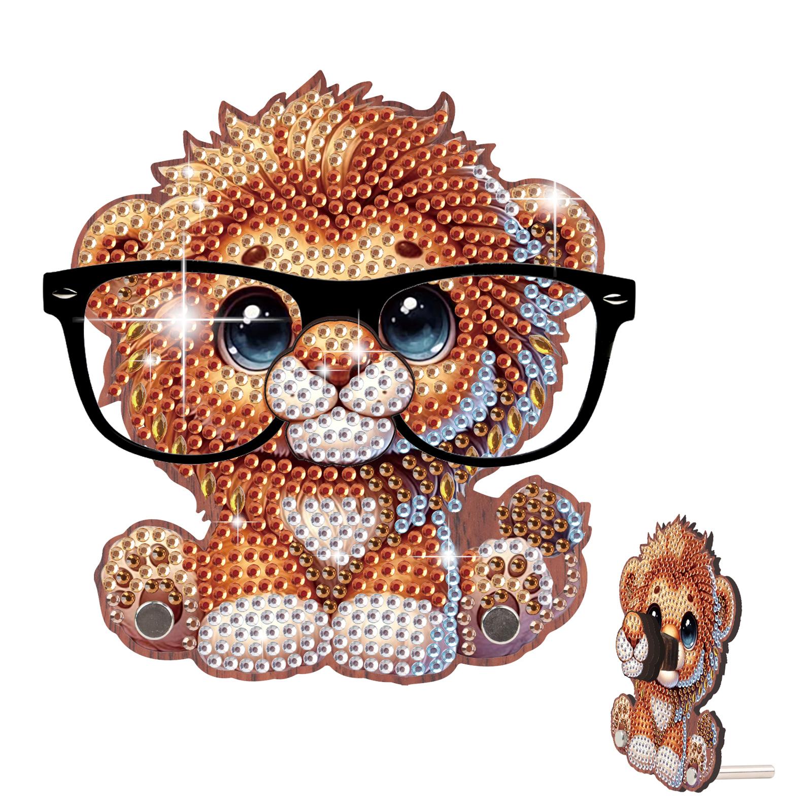 

Handmade Wood Animal DIY Diamond Art Glasses Holder Special Shaped Rhinestone Gift for Desk Home Office Decoration львиный