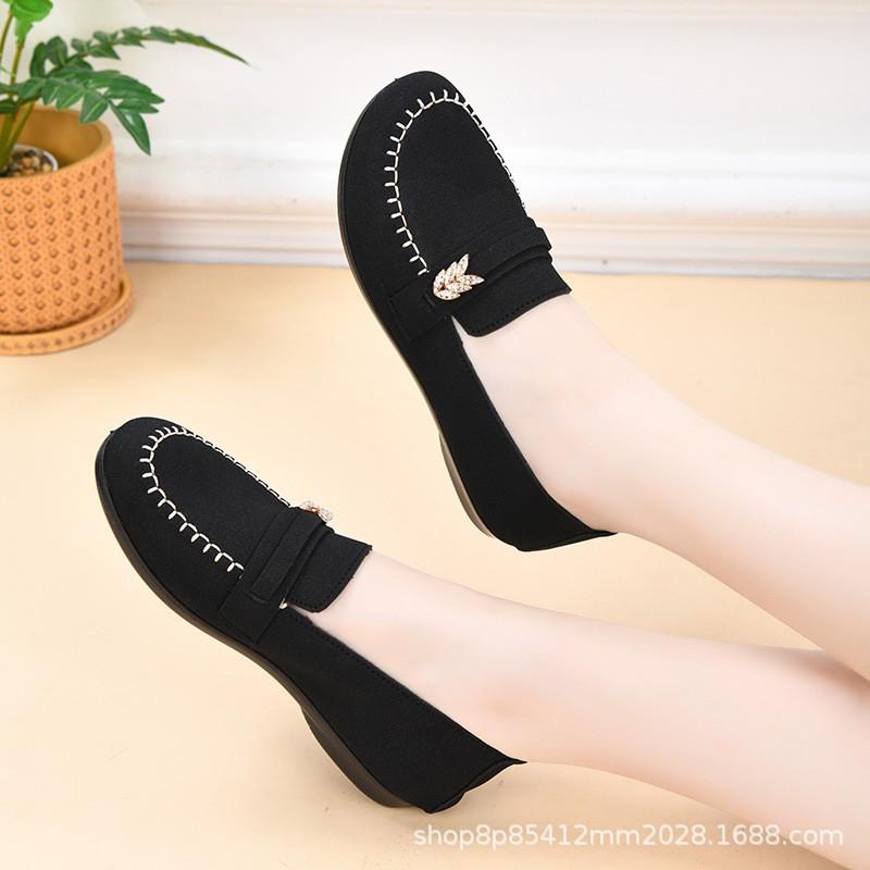 Sapatos Mocassins Femininos Confortáveis de Calçar Fácil para Idosos - Sola Macia Antiderrapante Algodão Sapato Plano