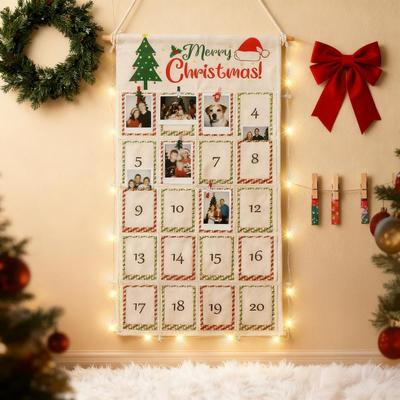 Weihnachtliches Bild-Countdown-Board Foto-Adventskalender Mit Weihnachtsklammern Wiederverwendbares Foto-Display Collage-Board Mit LED-Licht