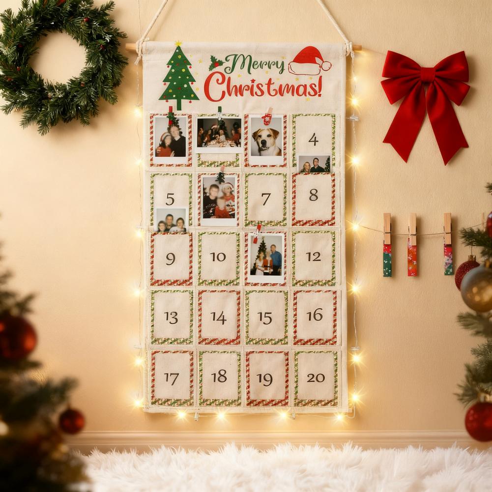 Christmas Picture Countdown Board Photo Advent Calendar With Christmas Clips Reusable Photo Display Collage Board With LED Light