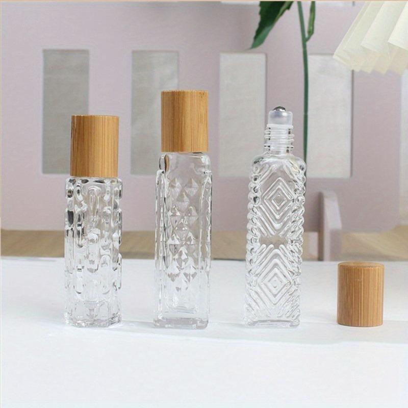 3pcs/set Transparent Glass Roller Bottle Wood Grain Cap for Essential Oils Roll-On Refillable Perfume Bottle Roller Ball Empty
