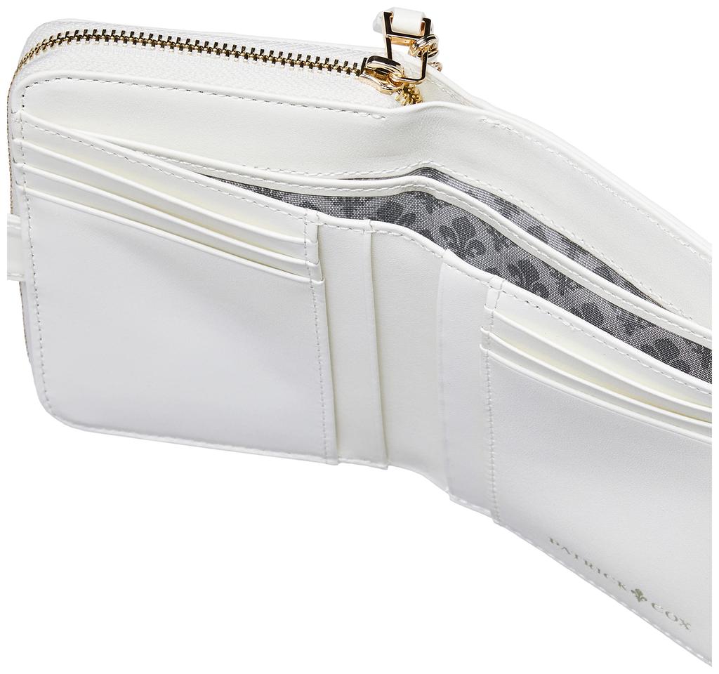 Wallet Made of Smooth Cowhide Leather with a Block Pattern and Embossed Lily Metal PXLWCAS1 Bi-fold Charm, White,