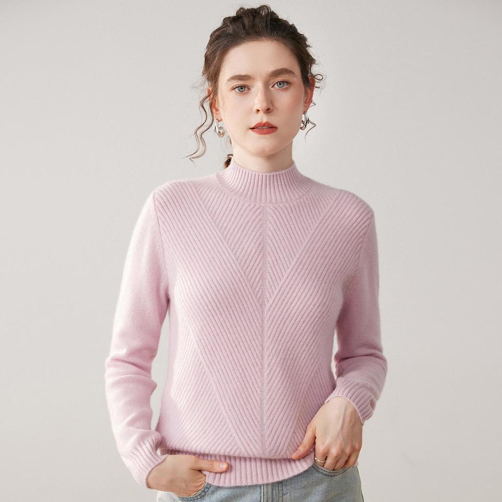 Women's Urban Casual Cashmere Sweater - Half-High Neck, Long Sleeve, Thick, Solid Color, Autumn/Winter Pullover Base Layer.