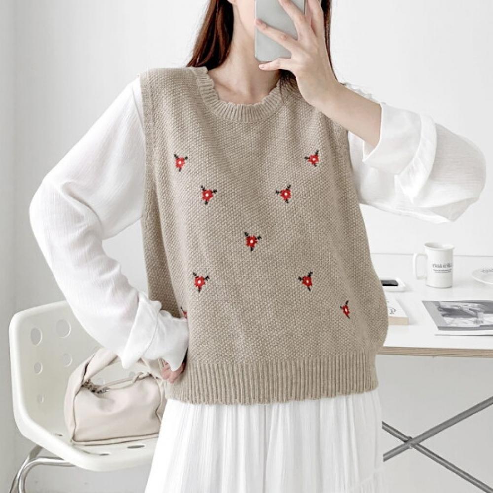 New ArrivalS Open Run Women S Wave Round Floral Embroidery Wool Knit veSt