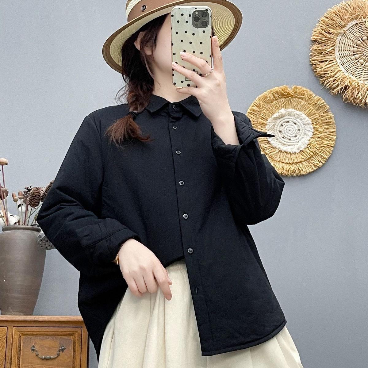 

Korean Style Women s Quilted Lapel Shirt Jacket - Trendy Autumn/Winter Warm Top L чёрный