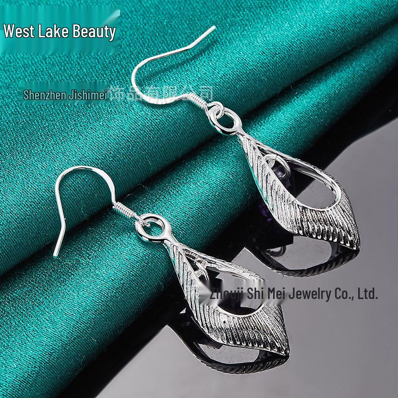 Boucles d'oreilles pendantes losanges en zircon argenté en forme de larme pour femmes - Bijoux Beauté du Lac de l'Ouest