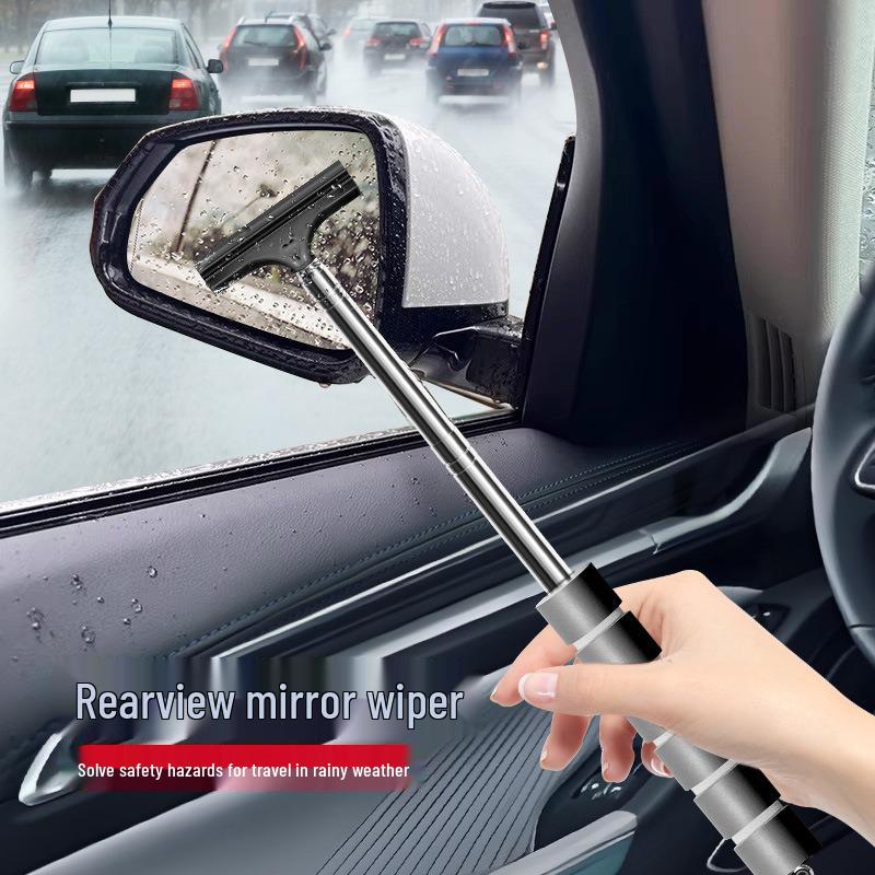 Portable Stainless Steel Telescopic Rearview Mirror and Window Scraper Defogger