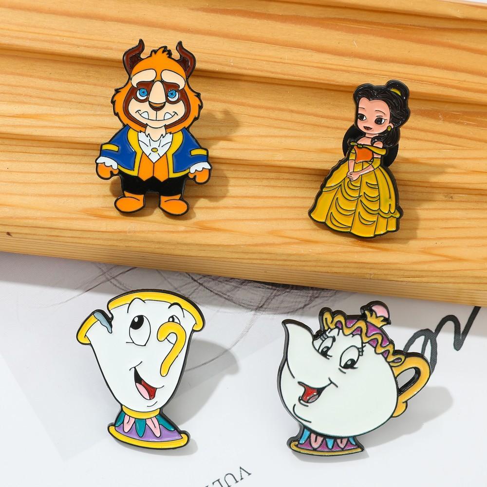 European and American film and television characters metal badge beautiful woman and beast teapot wife alloy brooch pin