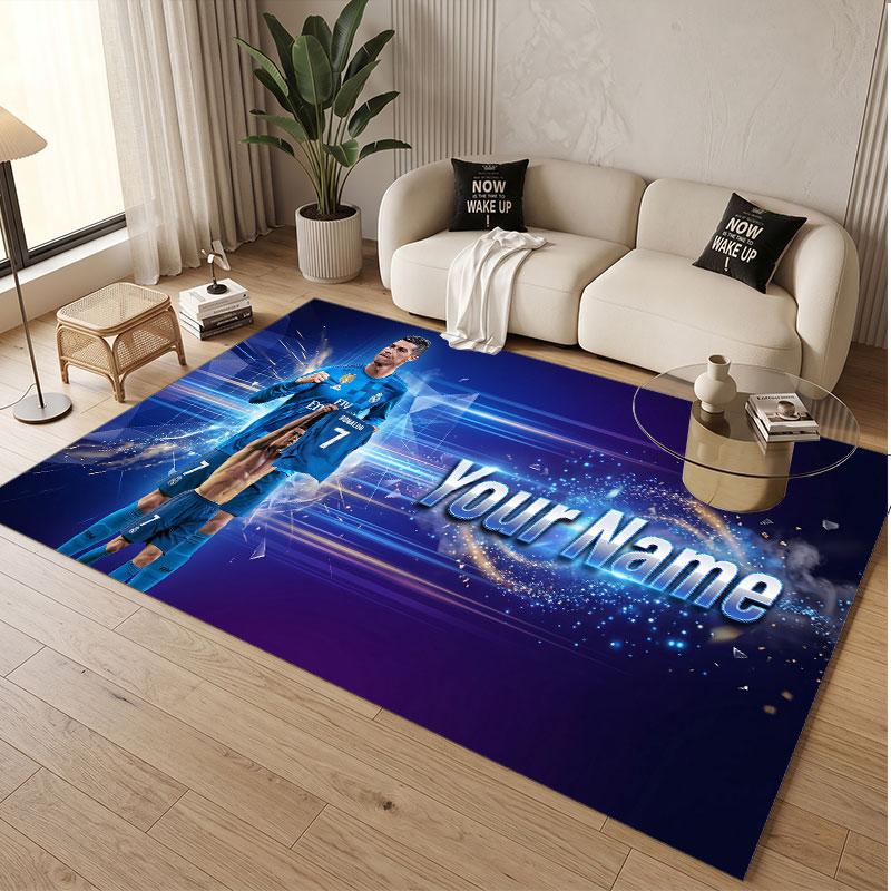Tappeto Personalizzato Cristiano Ronaldo Modello Stampa Nome Testo Morbido Antiscivolo Tappeto per Pavimento per Decorazione Interna Casa
