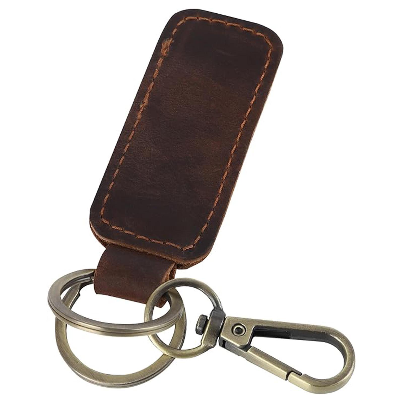 Genuine Crazy Horse Leather Double Circle Retro Handmade Keychain