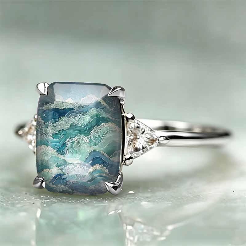 Ring European and American style retro abstract wave illustration art versatile fashion accessory